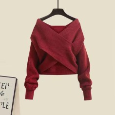 Autumn Style Korean Kpop Kdrama Long Sleveed Sweater - Red Polyester Cotton