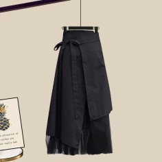 Autumn Style Korean Kpop Kdrama Strap A Line Skirt  - Black Polyester Cotton