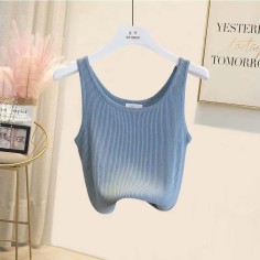 Spring Summer Style Korean Kpop Kdrama Casual Vest - Blue Polyester Cotton