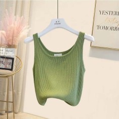 Spring Summer Style Korean Kpop Kdrama Casual Vest - Green Polyester Cotton