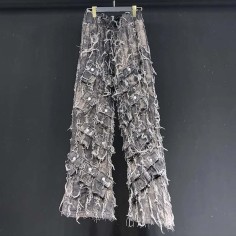 Punk Kpop Harajuku Y2k Streetwear Street Multi-dimensional Pocket Loose Straight Wide Leg Pants - Gray Denim