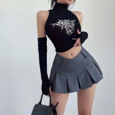 Summer Style Kpop Grunge Punk Spider Print Tank Top - Black Cotton