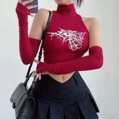 Summer Style Kpop Grunge Punk Spider Print Tank Top - Red Cotton