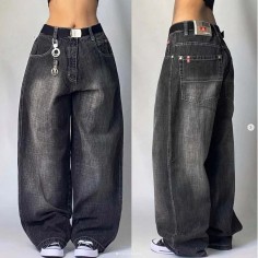Punk Kpop Harajuku Y2k Baggy Pants - Black Denim