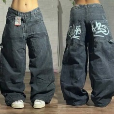 Punk Kpop Harajuku Y2k Baggy Pants - Blue Denim