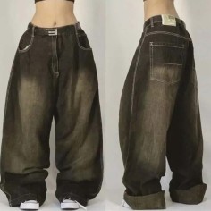 Punk Kpop Harajuku Y2k Baggy Pants - Black Denim