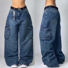 Punk Kpop Harajuku Y2k Baggy Pants - Blue Denim