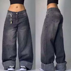 Punk Kpop Harajuku Y2k Baggy Pants - Black Denim