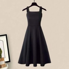 Autumn Spring Style Korean Kpop Kdrama Korean Edition Long Dress - Black Polyester Cotton