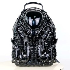 Y2K Fashion Special Shaped Alien Soldier Warrior Street Punk Gothic Creative Designed Backpack - Black Faux Leather