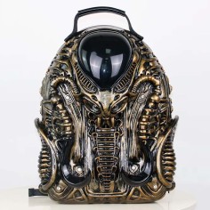 Y2K Fashion Special Shaped Alien Soldier Warrior Street Punk Gothic Creative Designed Backpack - Gold Faux Leather