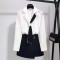Korean Elite College Office Business Style Kdrama Kpop Elegant Blouse Midi Skirt Two Piece Set - White Black Polyester Cotton