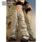 Punk Kpop Harajuku Y2k Streetwear High Waist Multiple Pockets Cargo Loose Casual Slacks Skater Hiphop Pants - Beige Cotton