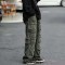 Punk Kpop Harajuku Y2k Streetwear High Waist Multiple Pockets Cargo Loose Casual Slacks Skater Hiphop Pants - Army Green Cotton