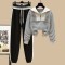 Autumn Winter Style Korean Kpop Kdrama Tracksuit Striped Zip Sweater Blouse + High Waist Casual Pants 2 pcs Set - Black White Polyester Cotton