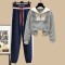 Autumn Winter Style Korean Kpop Kdrama Tracksuit Striped Zip Sweater Blouse + High Waist Casual Pants 2 pcs Set - Blue White Polyester Cotton