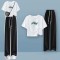 Summer Style Korean Kpop Kdrama Cotton Short Sleeve T-shirt Wide Leg Pants 2 pieces Set  - Black White Cotton