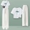 Summer Style Korean Kpop Kdrama Cotton Short Sleeve T-shirt Wide Leg Pants 2 pieces Set  - White Cotton