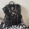 Rivet Chain with Skull Decorated Gothic Punk Cross Backpack Bag - Black  Faux Leather