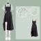 Short Top Shirt with Irregular Strap Skirt Two Pieces Chic Set - Green Black Polyester Cotton