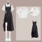 Short Top Shirt with Irregular Strap Skirt Two Pieces Chic Set - White Black Polyester Cotton