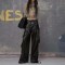 Punk Kpop Harajuku Y2k Solid High Waist Multi Pocket Loose Fit Gothic Style Streetwear Cargo Pants - Black Faux Leather
