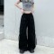 Y2K Baggy Harajuku Trendy Casual Street Hip-hop High Waist Wide Leg Pants - Black Fabric