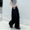 Y2K Baggy Harajuku Trendy Casual Street Hip-hop High Waist Wide Leg Pants - Black Fabric