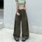 Y2K Baggy Harajuku Trendy Casual Street Hip-hop High Waist Wide Leg Pants - Green Fabric