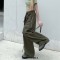 Y2K Baggy Harajuku Trendy Casual Street Hip-hop High Waist Wide Leg Pants - Green Fabric