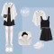 Summer Spring Style Korean Kpop Kdrama Sunscreen Shirt Top Vest Shorts Matching Set - Dirty White Black Polyester Cotton