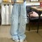 Punk Kpop Harajuku Y2k Multi Pocket Loose Parachute Oversize High Waist Baggy Pants - Blue Polyester