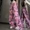 Punk Kpop Harajuku Y2k Solid Full Print Causal Street Hiphop Fun Wide Leg Pants - Pink Polyester Cotton