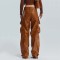 Punk Kpop Harajuku Y2k Solid High Waist Multi Pocket Loose Fit Pants - Orange Faux Leather