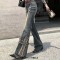 Vintage Style 90s Aesthetic Punk Kpop Harajuku Cross Patchwork Bootcut Pants - Blue Denim