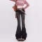 Punk Kpop Harajuku Raw Edge Design Flared Wide Leg Patchwork Pants - Black Denim