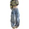 Punk Kpop Harajuku Y2k Multi Pocket Cargo Pants - Blue Denim