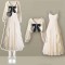 Autumn Style Korean Kpop Kdrama Bowtie Knitted Sweaters Elegant Bow Cardigan Strap Skirt Matching Set - Beige Polyester Cotton