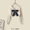 Autumn Style Korean Kpop Kdrama Bowtie Knitted Sweaters Elegant Bow Cardigan Strap Skirt Matching Set - Beige Black Polyester Cotton