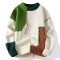 Korean Japanese Fashion Kpop KDrama Turtleneck Patchwork Stitch Decorated Pullovers Winter Unisex Sweater - Green Cotton Polyester