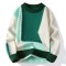 Korean Japanese Fashion Kpop KDrama Turtleneck Patchwork Stitch Decorated Pullovers Winter Unisex Sweater - Green Cotton Polyester