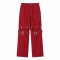 Worker Pant Style Punk Kpop Harajuku Cargo Low Rise Baggy Short Leg 2 pc Pants - Red Denim