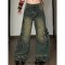 Japanese Street Style Trousers Baggy Cargo Pants - Blue Denim