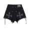 Punk Kpop Harajuku Gothic Mini Cross Decorated Shorts - Black Denim