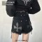 Punk Kpop Harajuku Gothic Mini Cross Decorated Shorts - Black Denim