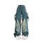 Vintage Style 90s Aesthetic High Waist Trashy Punk Kpop Harajuku Cargo Baggy Pants - Blue Denim