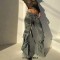 Punk Kpop Harajuku Cargo Pockets Bootcut Grunge Punk Trashy Pants - Blue Denim