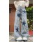 Punk Kpop Harajuku Star Decorated Punk Trashy Pants - Blue Denim