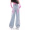 Punk Kpop Harajuku Cute Butterfly High Waist Wide Leg American Korean Style Baggy Pants - Blue Denim