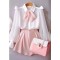 Summer Style Korean Kpop Kdrama Academy Style Top Paired with High Waist Shorts 2 pcs Set - Pink White Polyester Cotton